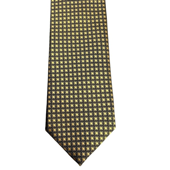 ERMENEGILDO ZEGNA Gold and Black Jacquard Printed Silk Tie Made In Italy - Picture 3 of 7
